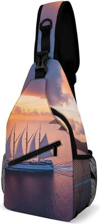 Generic Sailing Ship Sunset Mens Print Crossbody Large Sling Backpack Casual Chest Bag Gift for Traveling Hiking Workout