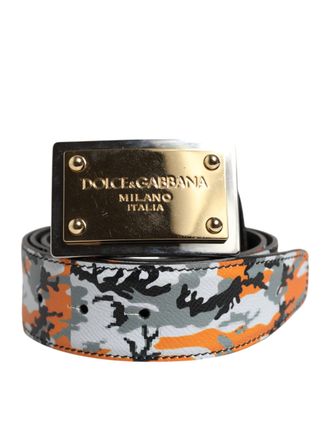 Dolce & Gabbana Multicolor Camouflage Metal Logo Buckle Mens Belt