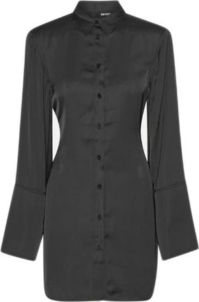 Rotate ROTATE Birger Christensen, Shirt Dresses, female, Black, XS, Black Satin Shirt Dress with Tie Detail