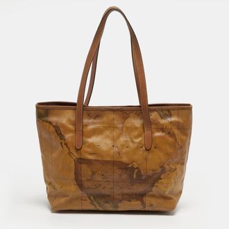Alviero Martini 1A Classe Tan Geo Classic Print Leather Tote