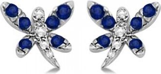 Allurez Blue Sapphire & Diamond Dragonfly Earrings 14K White Gold (0.54ctw)