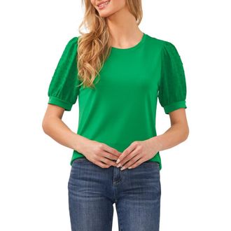 CeCe by Cynthia Steffe Puff Sleeve Mixed Media Top in Green at Nordstrom, Size Small
