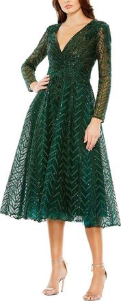 Mac Duggal Long Sleeve Midi Party Dress