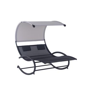Concept Usine Tumbona mecedora doble con toldo negro y gris