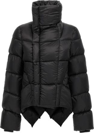 Rick Owens Zwarte Leren Gewatteerde Hoge Nek Jas - Dames - Winterjassen - Zwart - L - Jassen