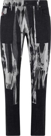 Diesel Zwarte jeans met wit patroon - Heren - Slim Fit Jeans - Zwart - W32 - Katoen - Jeans