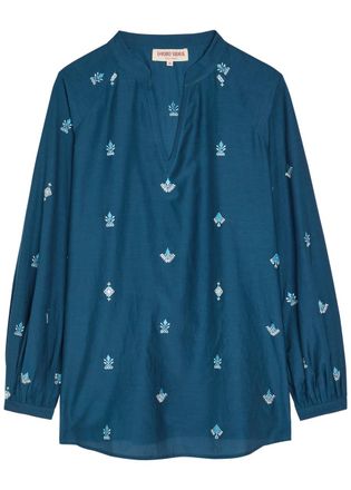 Emporio Sirenuse Ilizia Embroidered Cotton and Silk-blend Shirt - Blue - 44 (UK12 / M)
