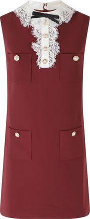 Self Portrait Burgundy Crepe Lace Collar Mini Dress