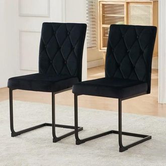 Ainpecca Dining Chairs Metal Legs 8.5cm Thick Seat Padded Home Office 2pcs Black Velvet