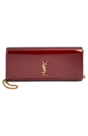 Saint Laurent Kate Patent Leather Clutch on a Chain in Gloss Burgundy at Nordstrom