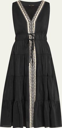 Kobi Halperin Edison Tiered Geo-Embroidered Midi Dress