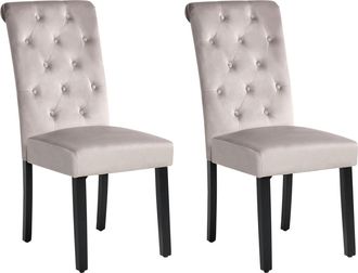Beliani Conjunto De 2 Sillas De Comedor Tapizadas En Terciopelo Gris Glamour Dise&ntilde;o Moderno Patas De Madera Negras Velva