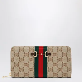 Gucci Horsebit Web zipped wallet in GG canvas beige