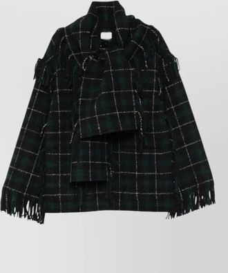 Toteme checked wool fringed cape