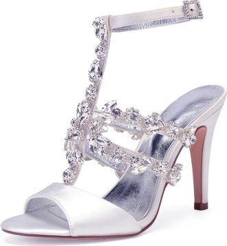 Generic Wedding Bridal Shoes Womens High Heeled Sandals Bridal Open Toe Stiletto Heels Chic Sexy Pumps for Wedding Party 10.5Cm,White,7 UK