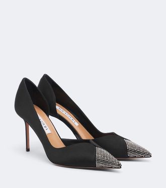 Aquazzura Salones Narcisse de sat&eacute;n con cristales