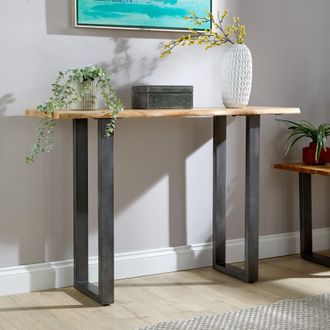 Home Source Industries Live Edge Console Table Solid 26mm Acacia Top Black Metal Legs Home Furniture in Natural