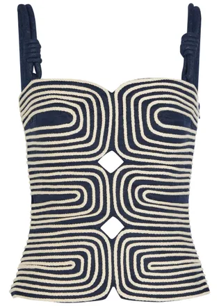 Andres Otalora Marea Rope-effect Linen top - Navy - 0 (UK4 / Xxs)