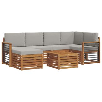 vidaXL Conjunto De Sof&aacute; Seccional Con Coj&iacute;n 7 Pcs Gris Natural Y Claro Vidaxl