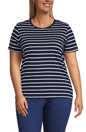Lands End Relaxed Supima Cotton T-Shirt in Deep Sea Navy Breton Stripe at Nordstrom, Size 2X