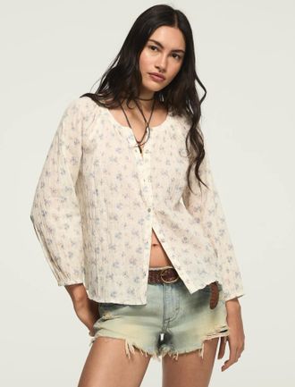 Lucky Brand Womens Long Sleeve Button Blouse