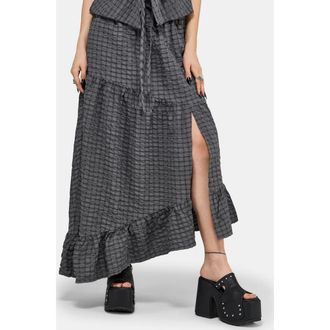 Disturbia Nimira Check Asymmetrical Maxi Skirt in Grey at Nordstrom, Size 12