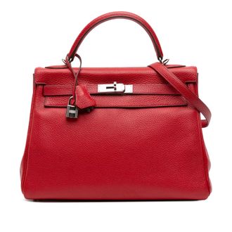 Herm&egrave;s Pre-owned Womens Kelly Shoulder Bag Classic - Red Leather - One Size
