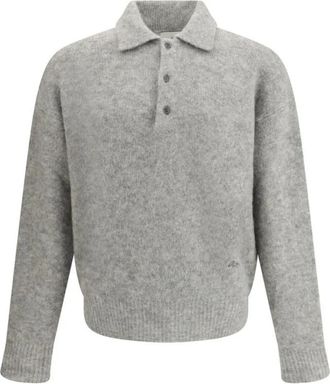Ami Wollen Polotrui met Geborduurd Logo - Heren - Ronde hals truien - Grijs - S - Wol - Truien & Vesten