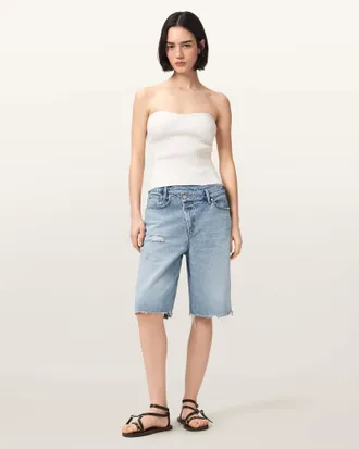 AllSaints Aki Crossover Wide Leg Denim Shorts