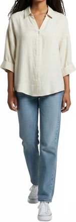 Esqualo Linen Blouse With Turn-Up Sleeve In White