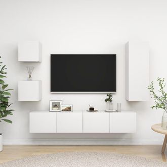 vidaXL Set De Muebles De Sal&oacute;n Tv 5 Piezas Madera De Ingenier&iacute;a Blanco Vidaxl