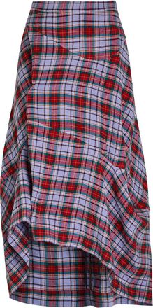 Vivienne Westwood Aeroplane Checked Asymmetric Linen Midi Skirt - Red - 44 (UK12 / M)