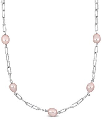 Rina Limor Silver 8-9mm Pearl Oval Link Necklace