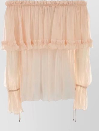 Chlo&eacute; crepe blouse off shoulder sheer ruffles