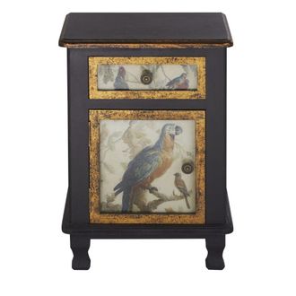 Maisons du monde Mesita de noche con 1 puerta y 1 caj&oacute;n negra y dorada con estampados