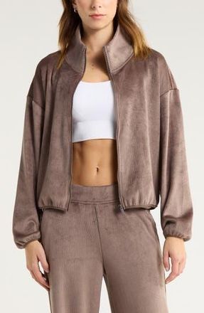 Zella Plush Rib Jacket in Brown Quartz at Nordstrom Rack, Size Xx-Large