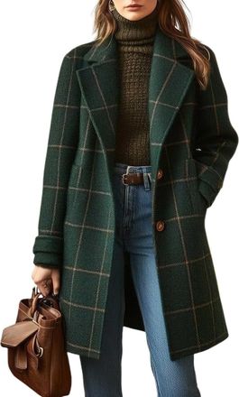 Generic Womens Winter Lapel Collar Wool Trench Coat Button Down Mid Long Overcoat Outerwear Wool Coats For Women Winter