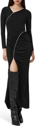 AllSaints Elsie Zipper Long Sleeve Body-Con Maxi Dress in Black at Nordstrom, Size 2 Us