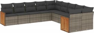 vidaXL Set De Sof&aacute;s De Jard&iacute;n 10 Pzas Con Cojines Rat&aacute;n Sint&eacute;tico Gris Vidaxl