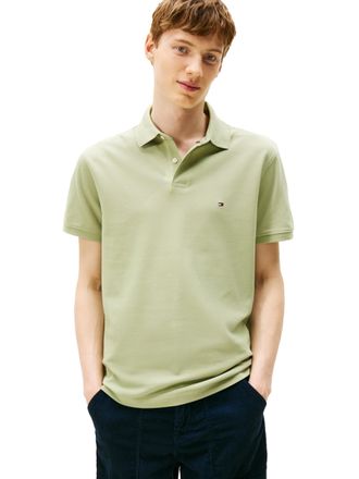 Tommy Hilfiger Mens Short Sleeve Polo Shirts in Classic Fit with Stretch and Organic Pique Cotton, Earth Sage, Large