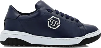 Philipp Plein logo-appliqu&eacute; leather sneakers - men - Calf Leather/Sheepskin/Calf Leather/Rubber/Zinc - 46 - Blue