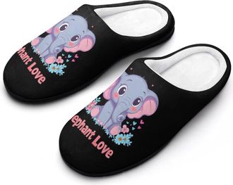 Generic Elephant Lover Funny Mens Slippers Cotton Warm House Shoes Memory Foam Sandals Print Size 7-14