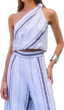 Fifteen Twenty Vanita Beach Stripe Linen One Shoulder Top In White