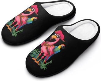 Generic Flamingo And Parrot Funny Mens Slippers Cotton Warm House Shoes Memory Foam Sandals Print Size 7-14