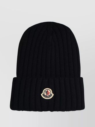 Moncler wool beanie with folded cuff and ribbed texture