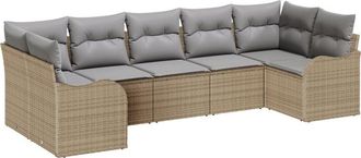 vidaXL Garden Sofa Set with Cushion 7 pcs Beige Poly rattan Vidaxl