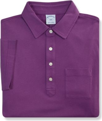 Brooks Brothers Mens Slim Fit Soft Knit Cotton Pocket Four Button Polo Shirt,, 209309 Purple / Light Blue, Medium
