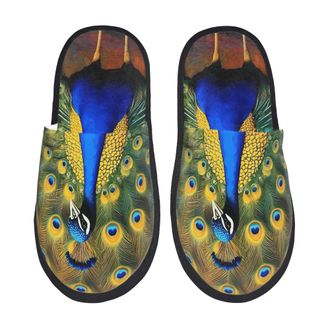 Generic Plush Slippers Peacocks Portable Camping Slippers Reusable Anti-Slide Slipper For Hotel Home Holiday L