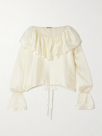 Bode Blusa A Spalle Scoperte In Seta Martellata Con Ruches E Finiture Pointelle Claret - Avorio