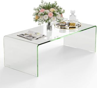Costway Mesa Centro Vidrio Templado, 108 X 50 X 35 Cm, Mesa Centro Cristal Con Bordes Redondos Suaves, Carga 30kg, Sin Montaje, Sala Oficina Hotel - Costway